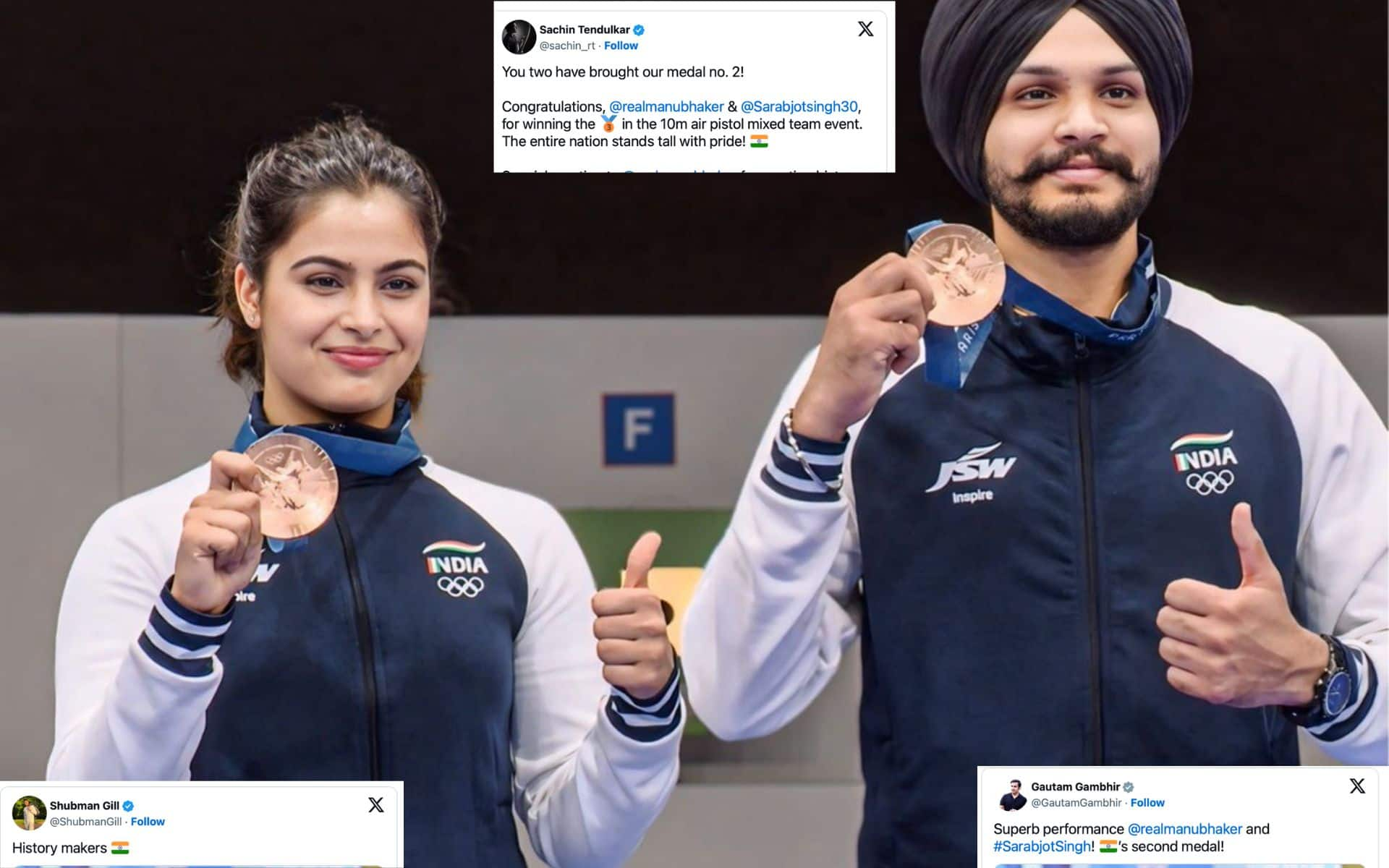 'India Is Proud Of You..'- Sachin, Gill, And Other Cricketers React As Manu Bhaker Scripts History At Olympics